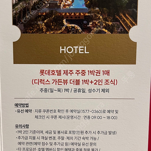 롯데호텔 제주 디럭스가든 더블 숙박권 1매 (2인 조식 포함)