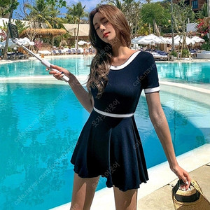 네이비 반팔 원피스 수영복 새상품 (55)