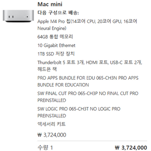 맥미니M4 Pro 최고사양 (SSD만 1TB) + 애플케어 연장완료