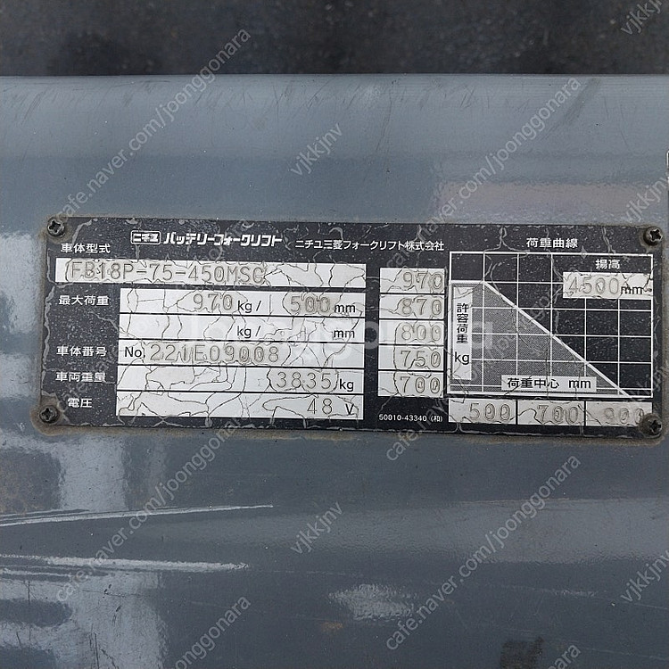 니찌유 중고 전동지게차 1.8톤 3단 4500MM 베일...--4