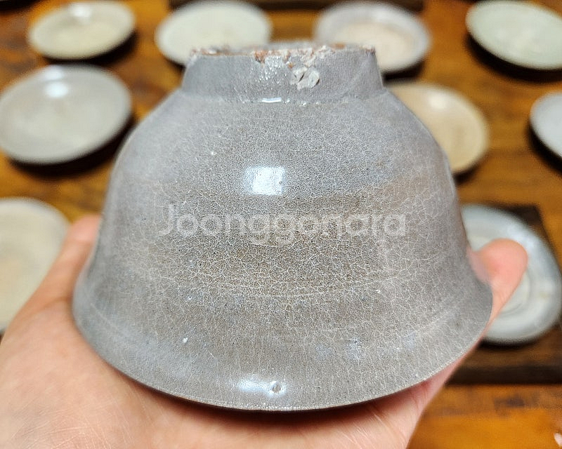 대구골동품 조선중기 관요사기 조선백자 다완--4