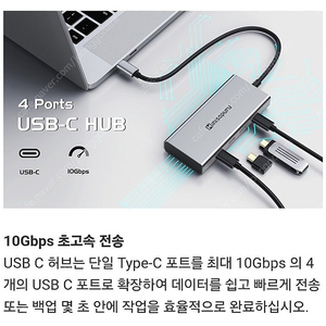 Minisopuru USB C 허브 10Gbps 4 포트 허브 MacBook Pro Type-C 3.2 허브