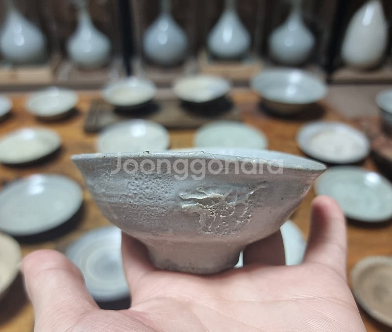 고미술품 도자기 조선초기 조선백자 찌글이 찻잔--1