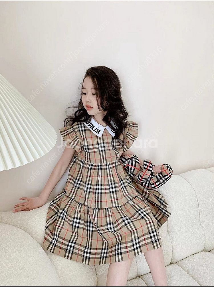 버버리 키즈 카라 로고 프린트 프릴 캉캉 원피스 160--7