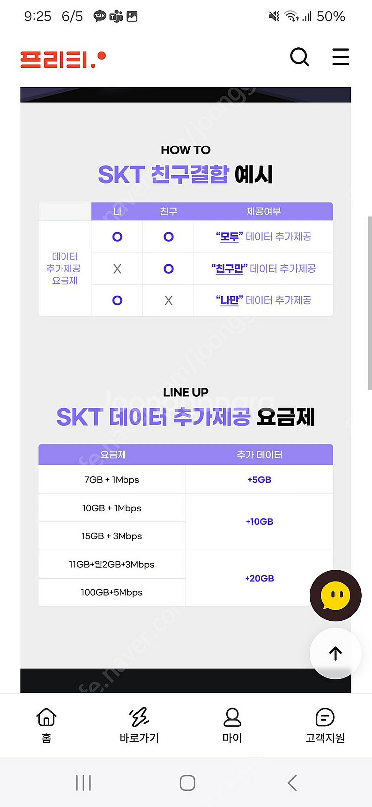 프리티 SKT 친구결합 추가 데이터 받으실분 찾습니다--1