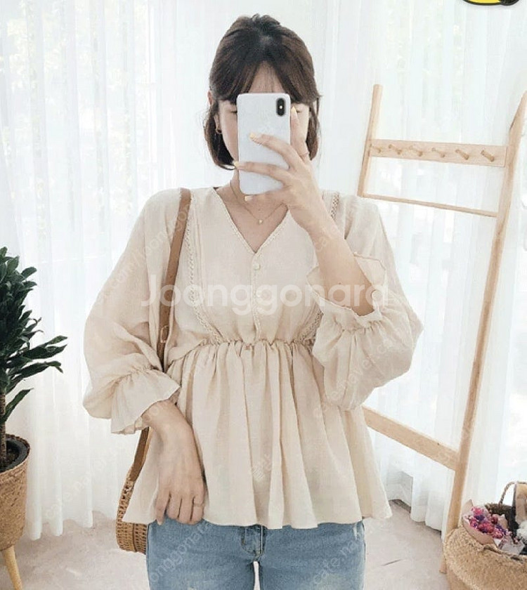 새상품) 브이넥 린넨 밴딩 레이스 프릴 여신 블라우스 ...--7