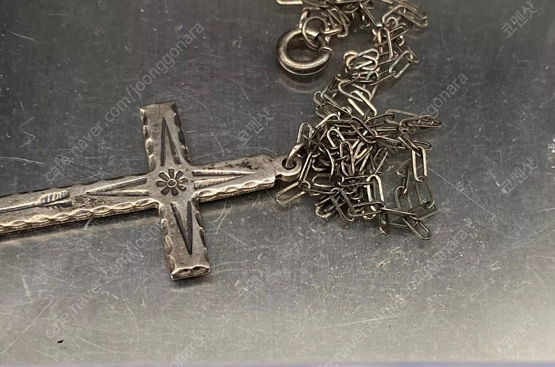 빈티지 나바호 인디언 애로우즈 십자가 크로스 실버 목걸이--2