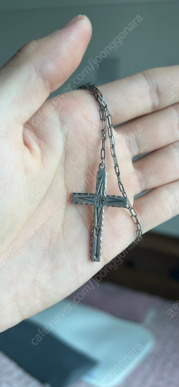 빈티지 나바호 인디언 애로우즈 십자가 크로스 실버 목걸이--4