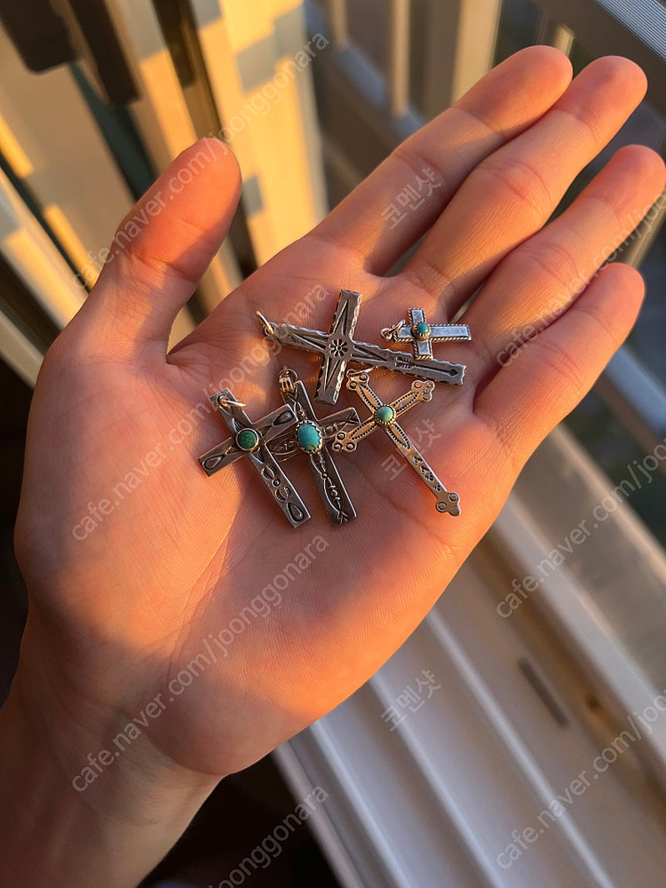 빈티지 나바호 인디언 애로우즈 십자가 크로스 실버 목걸이--6