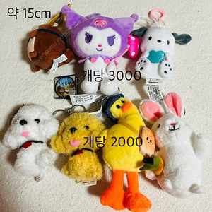 (새상품) 산리오, 비숑 외 봉제 인형 키링 15cm 7개