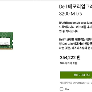 [DELL workstation 정품] DDR4 16GB 3200 MT/s UDIMM 4개