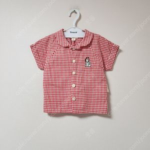 90사이즈(아동용) 베베드피노 빨강하양 체크무늬 카라넥 남방셔츠