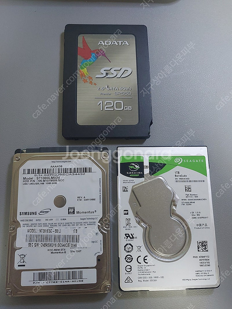 2.5 HDD 1TBx2개 , SSD 120GB 일괄판...--0