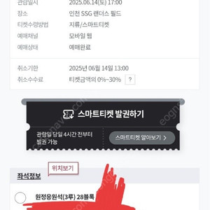 6/14 토 SSG삼성 3루 응원석 28구역 2연석 양도