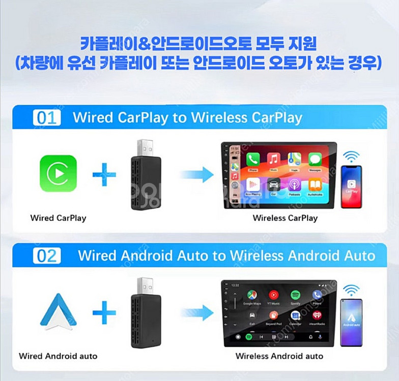 무선 애플 카플레이 & 안드로이드 오토 2in1 USB...--1