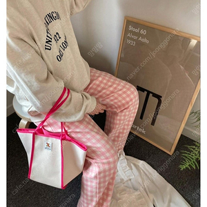율하네 율하맘 체크팬츠 핑크색상