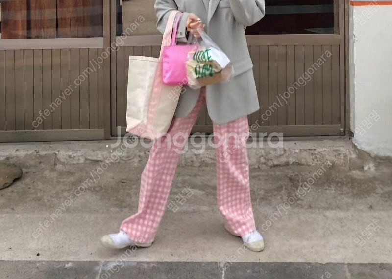 율하네 율하맘 체크팬츠 핑크색상--2