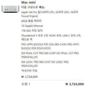 맥미니M4 Pro 최고사양 (SSD만 1TB) + 애플케어 연장완료