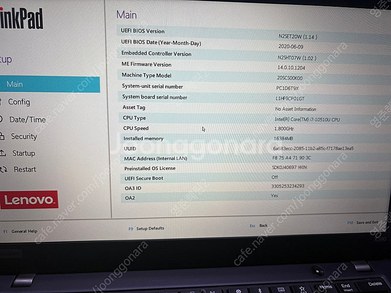 레노버 X390 (i7-10510U,16GB,Nvme ...--2