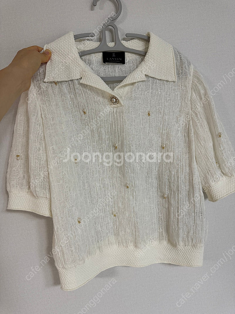 (새상품) 랑방컬렉션 린넨 블렌드 펄 하프 슬리브 탑 ...--1