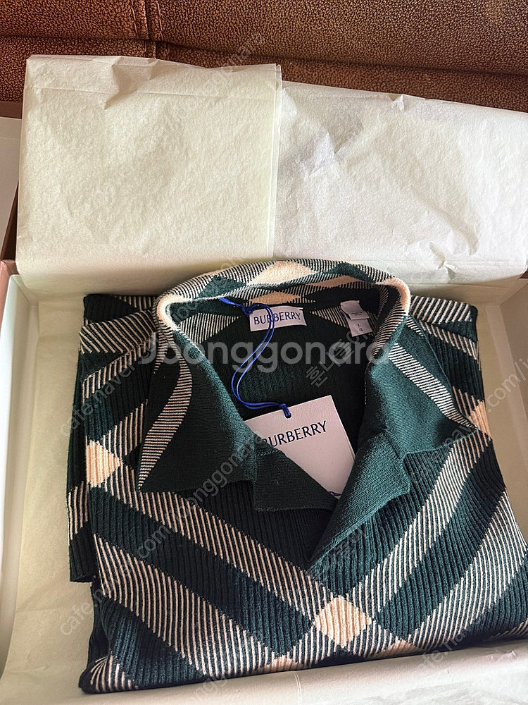 버버리 그린 체크 폴로 셔츠 카라 반팔L--3