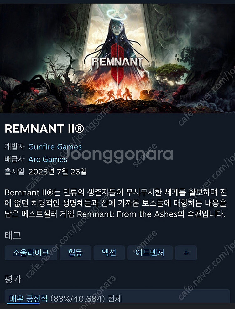 렘넌트2 스팀코드 판매합니다--0