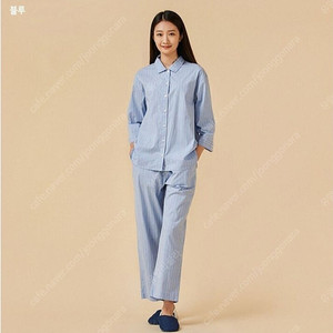 jaju 자주 코튼 레이온 스트레치 스트라이프 파자마 세트 s 블루