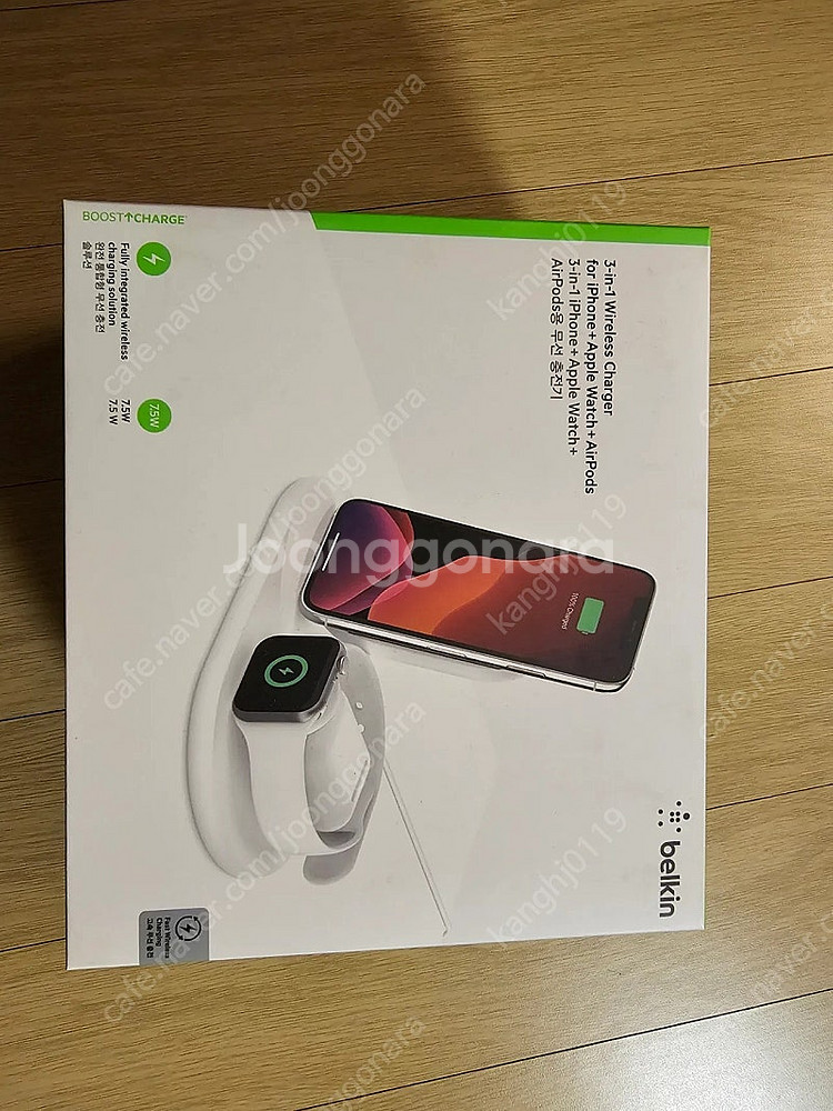 벨킨3IN1무선충전기(폰,워치,에어팟)화이트 미개봉--0