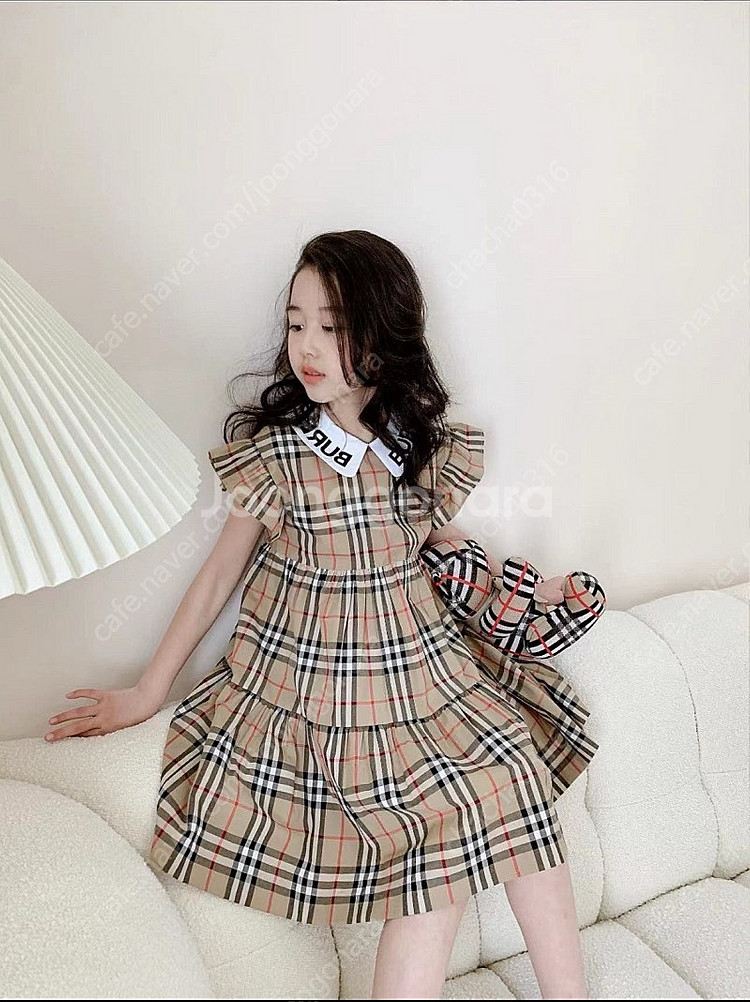 버버리 키즈 카라 로고 프린트 프릴 캉캉 원피스160--7