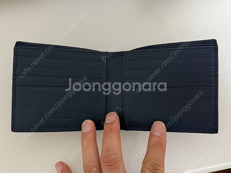 보테가 베네타 인트레치아토 가죽 반지갑 (남성용, 네이...--4