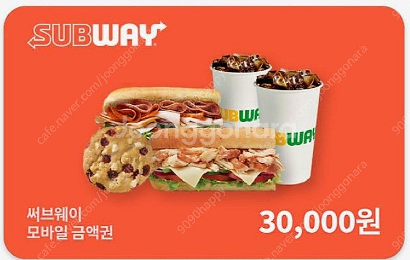 써브웨이 모바일금액권 3만원권--0