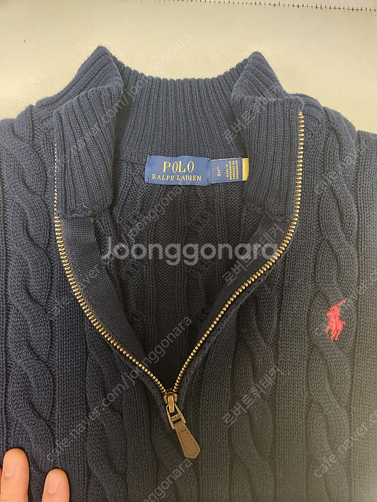 폴로랄프로렌 케이블 니트 반집업(L, 네이비)--1