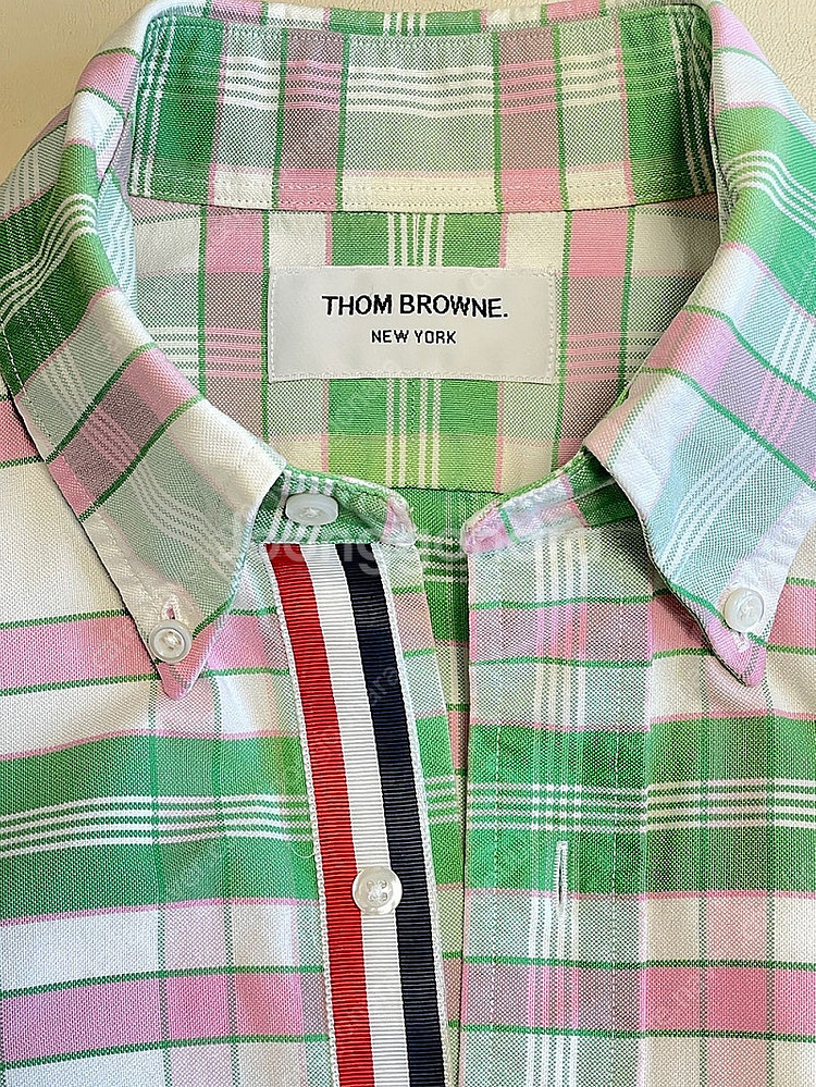 Thom Browne 톰브라운 히든삼선 그린핑크타탄셔츠...--3