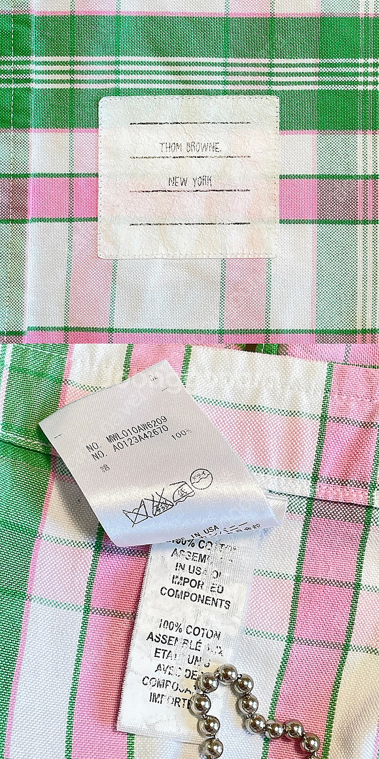 Thom Browne 톰브라운 히든삼선 그린핑크타탄셔츠...--5