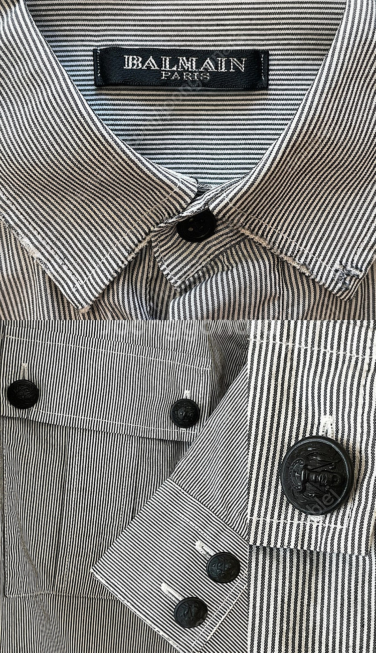 BALMAIN 발망 밀리터리 견장 스트라이프셔츠 41--4