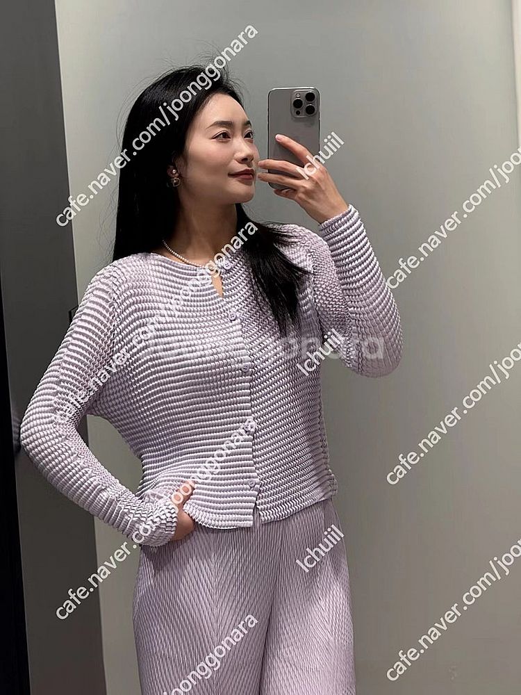 이세이미야케 스웨이드 라이크 가디건,해칭 스커트 위스테...--0