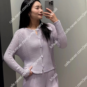 이세이미야케 스웨이드 라이크 가디건,해칭 스커트 위스테리아퍼플,플리츠플리즈 ~