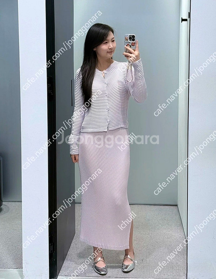 이세이미야케 스웨이드 라이크 가디건,해칭 스커트 위스테...--4