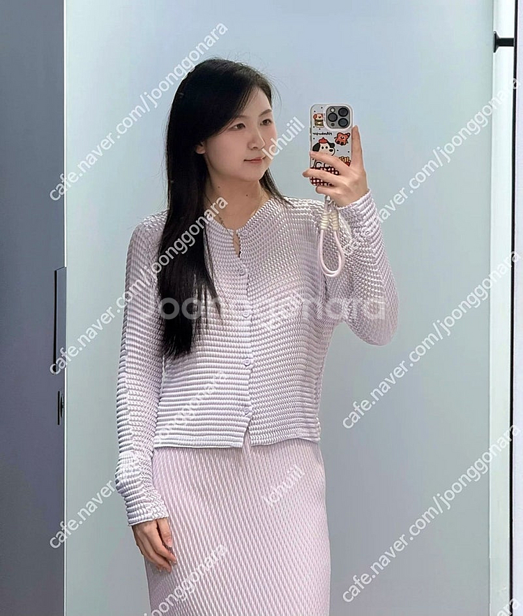 이세이미야케 스웨이드 라이크 가디건,해칭 스커트 위스테...--5