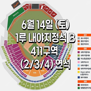 [ 한화 vs 엘지 ] ｜6월 14일 (토) ｜ 1루 내야지정석B ｜2연석｜3연석｜4연석｜ 양도
