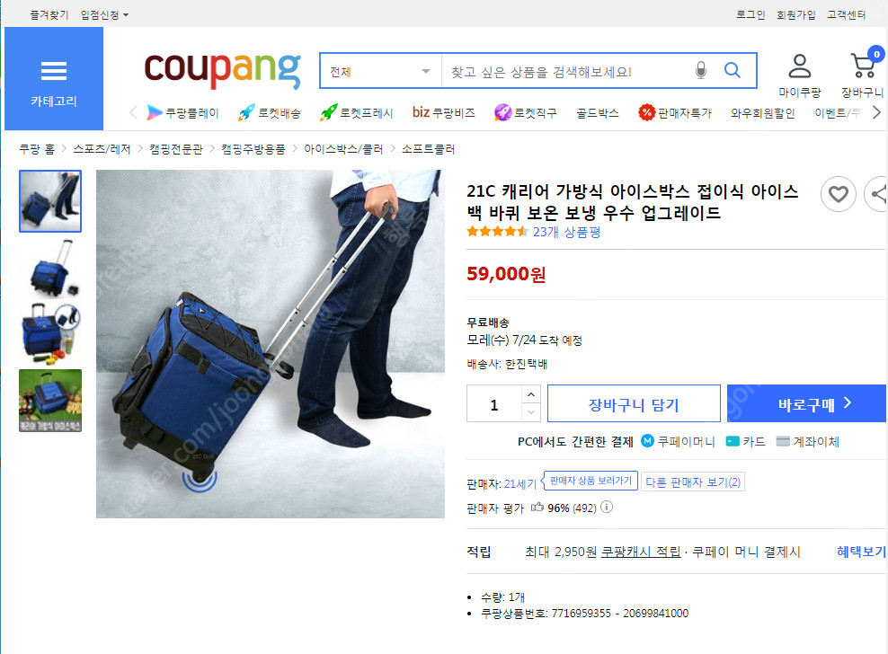 21C 캐리어 3단 손잡이 바퀴달린 아이스박스 가방형 보냉가방 쿨러백 캠핑가방 접이식 나들이 도시락가방 에코백 보냉... 이미지