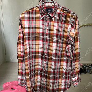 드레익스 Brown and Red Madras Check Cotton Button-Down Shirt(16사이즈)판매합니다