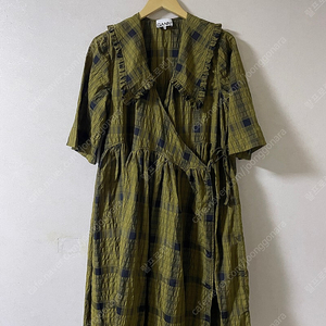 가니 GANNI 22SS F6630 882 피터팬 카라 체크 랩 원피스 (S/M)