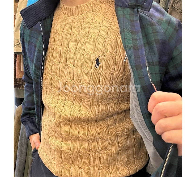 [미사용품, XL] 폴로랄프로렌 베이지탄컬러 코튼 꽈배...--6