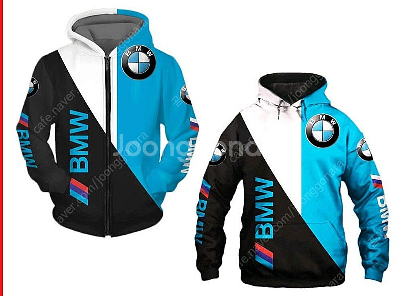 BMW 블랙 앤드 블루 후드 티셔츠(3XL)--0