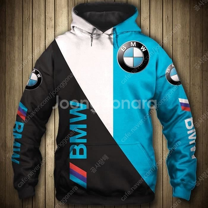 BMW 블랙 앤드 블루 후드 티셔츠(3XL)--1