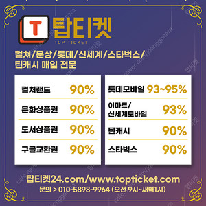[매입][중나셀러회원] 롯데모바일 95% 24시간 10초 입금(교환권/선물하기)//컬쳐,문상 90% 24시간 10초 입금 //스타벅스 90% 최고가매입//신세계백화점 모바일(이마트