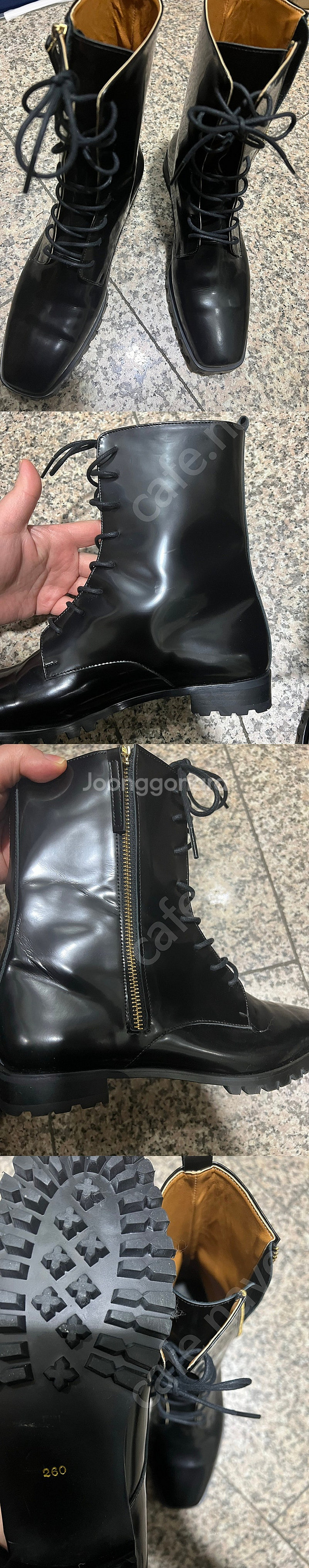 수제화 천연가죽 복스레더 레이스업 워커 부츠 260사이...--1