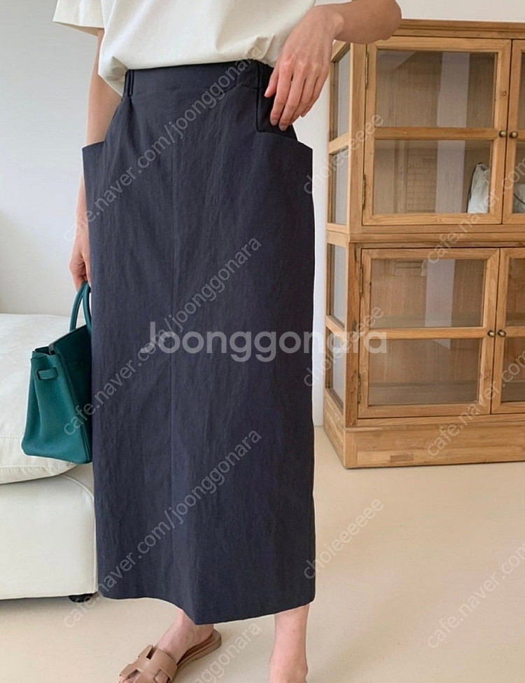 럭키룸 에비앙 포켓 H라인 뒷밴딩 롱스커트 스판스커트 ...--3