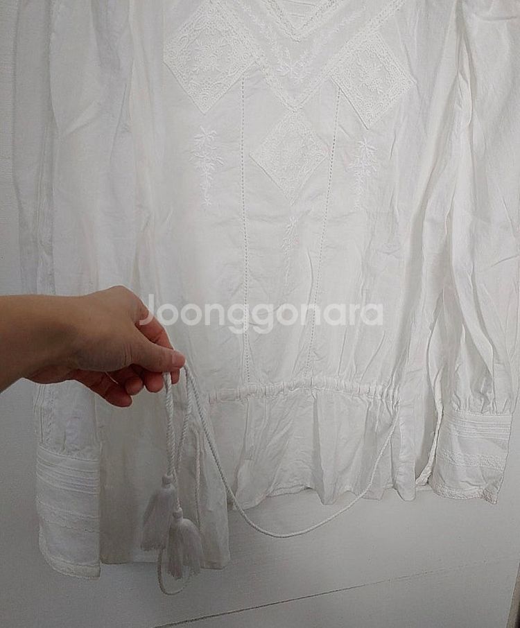무배 미착용 S 화이트 면 자수 여름 긴팔 블라우스 써...--4